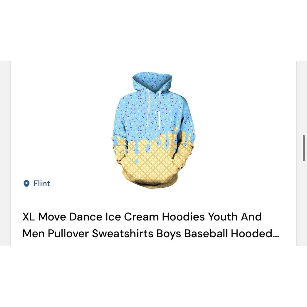 Ice Cream Drip Hoodie XL Blue Sprinkle Graphic Pullover Soft Feel
